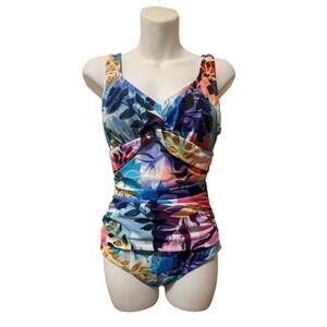 Maxine of Hollywood Garden Party Twist One Piece Swimsuit Floral Multi 8 NWT